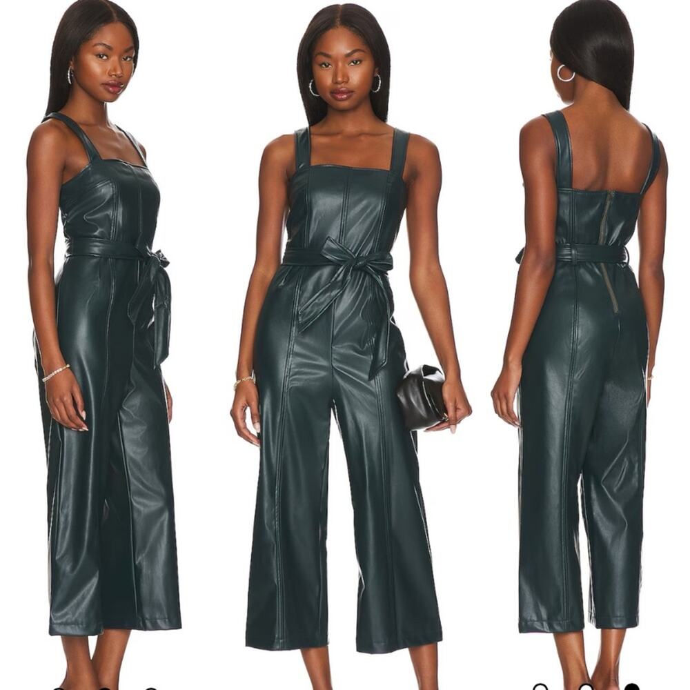 BCBG Faux Leather Jumpsuit in Hunter Green